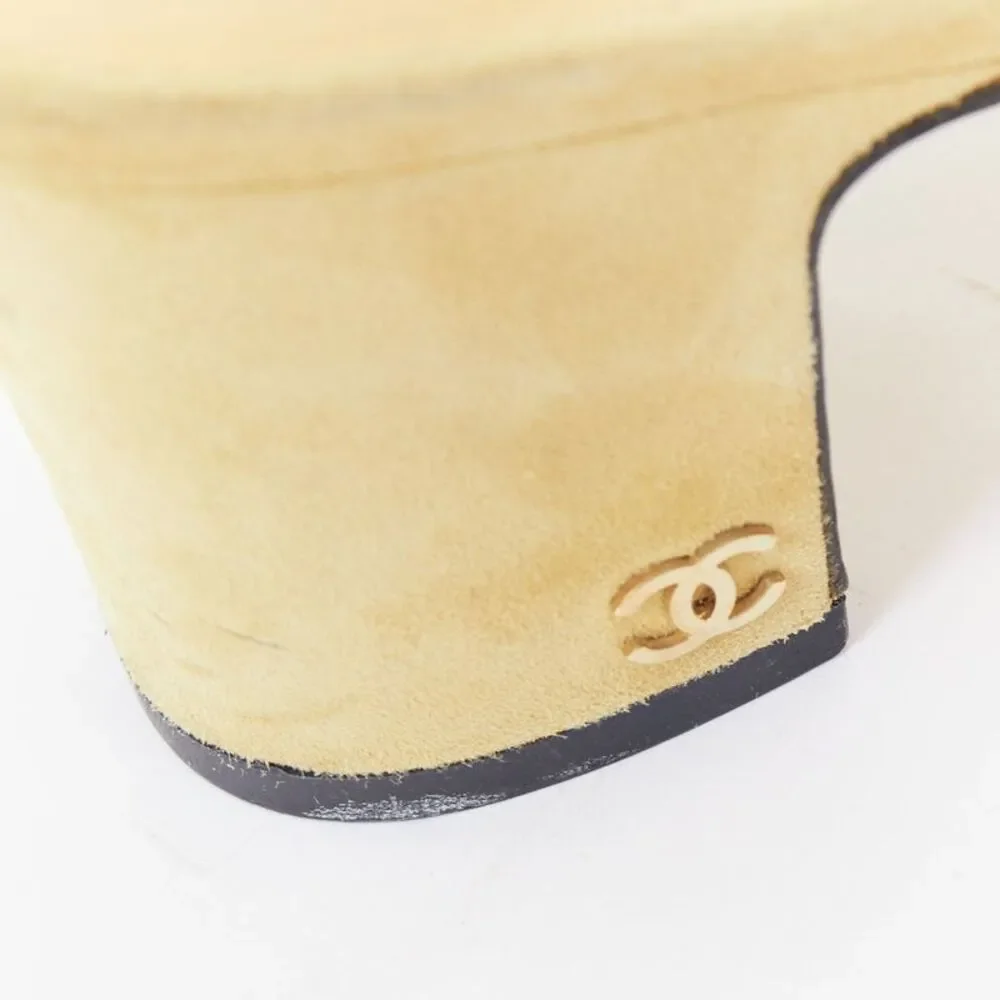 Chanel Beige Suede Grosgrain Cap Toe Slingback Pumps